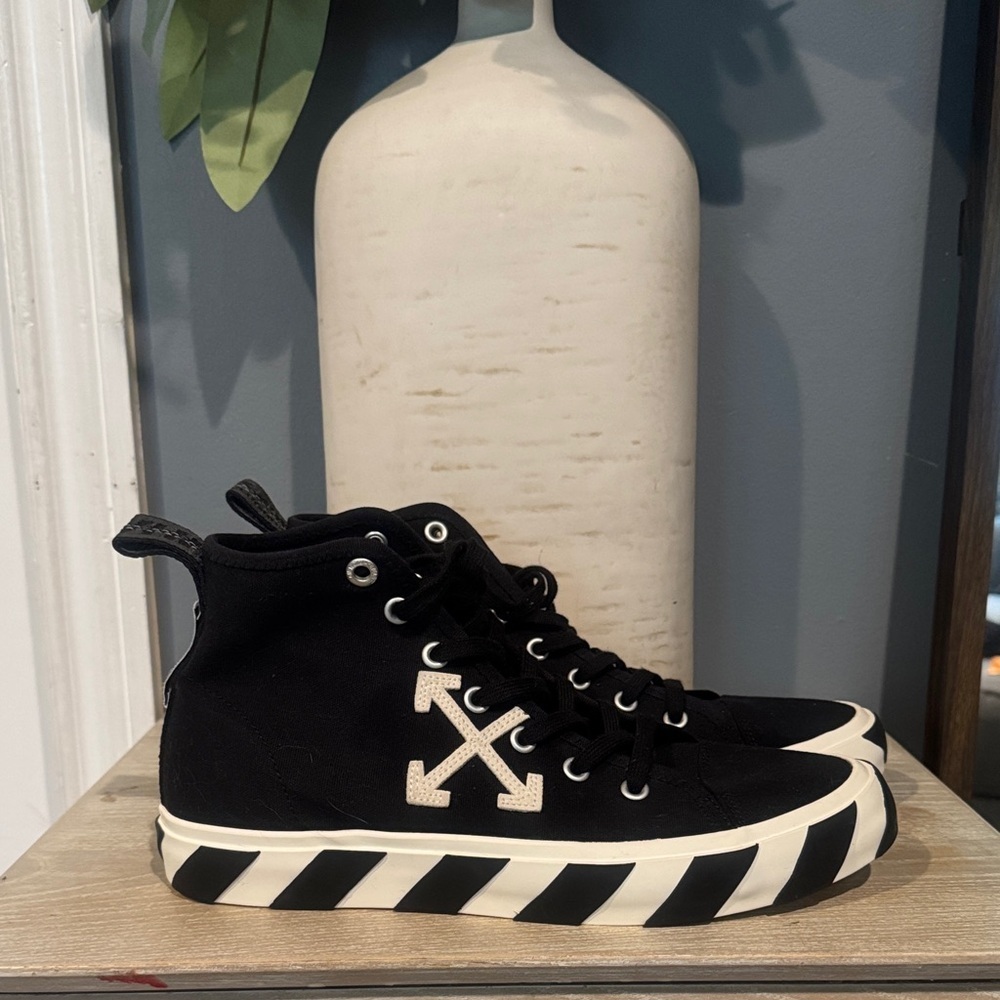 Off-White Black Canvas Sneakers with White Stripes